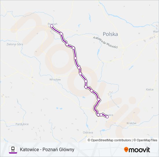 Mapa linii kolej TLK 47101