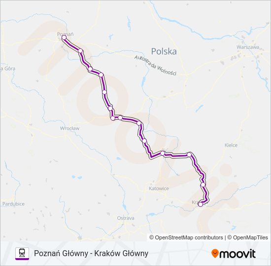 Mapa linii kolej TLK 73100