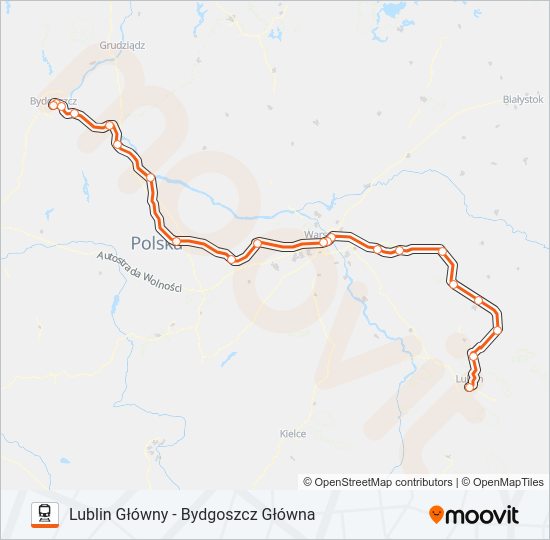 Mapa linii kolej IC 25103