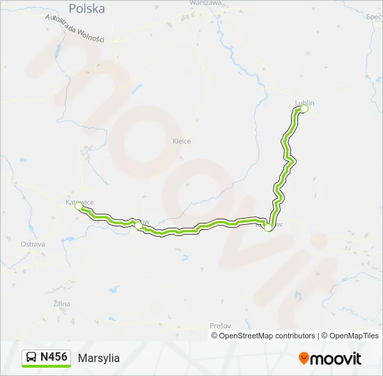 Автобус N456: карта маршрута