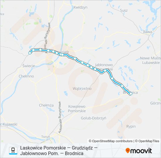 Mapa linii kolej LAS—BRD VIA GRU