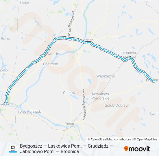 Mapa linii kolej BDG—BRD VIA GRU I LAS