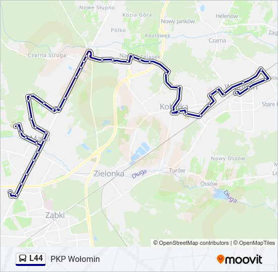 Mapa linii autobus L44