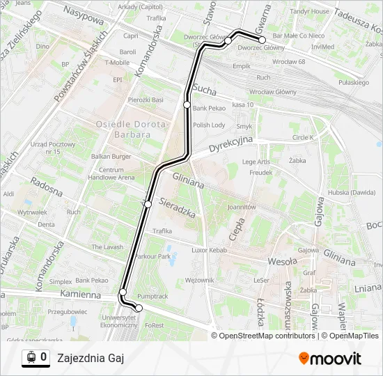 Трамвай 0: карта маршрута