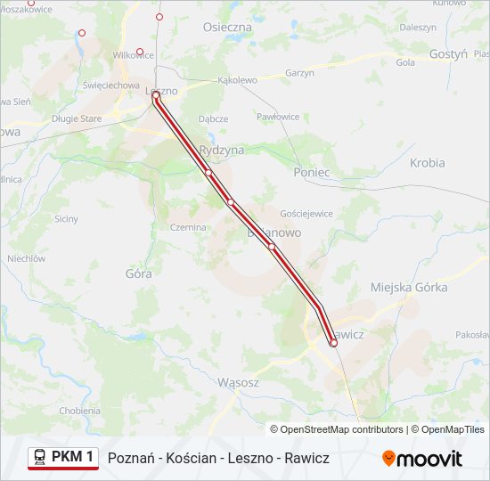 Mapa linii kolej PKM 1