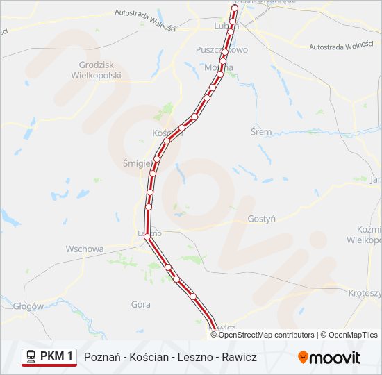 Mapa linii kolej PKM 1