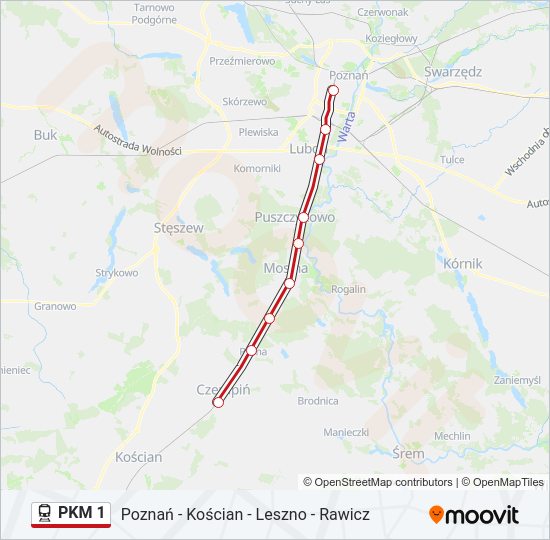 Mapa linii kolej PKM 1