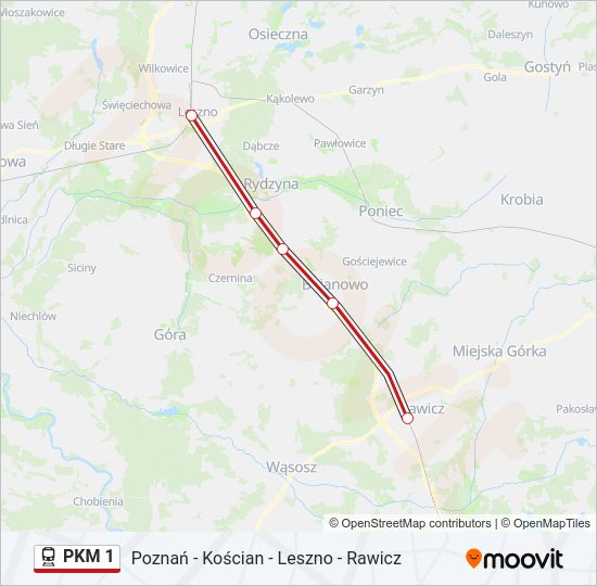 Mapa linii kolej PKM 1