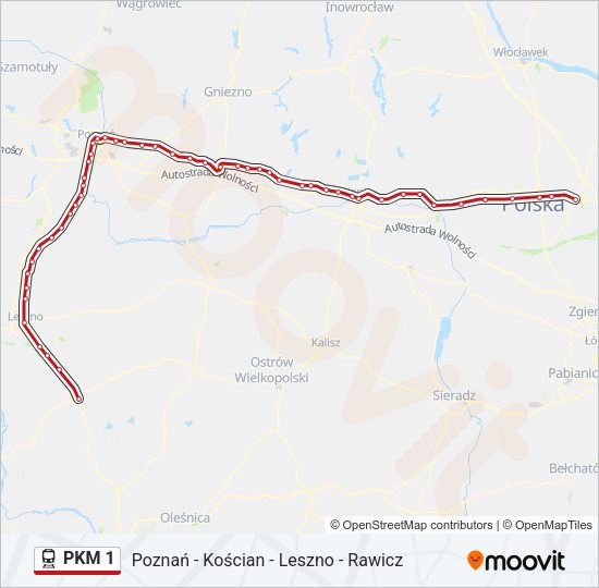 Mapa linii kolej PKM 1