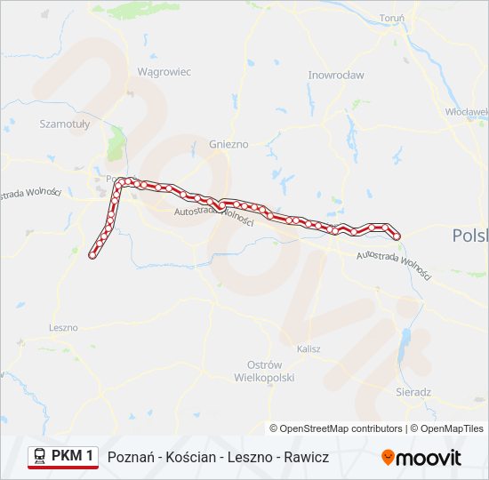 Mapa linii kolej PKM 1