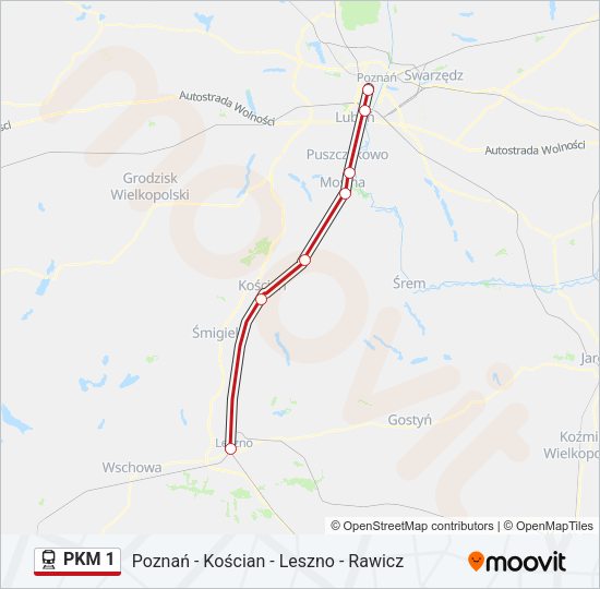 Mapa linii kolej PKM 1