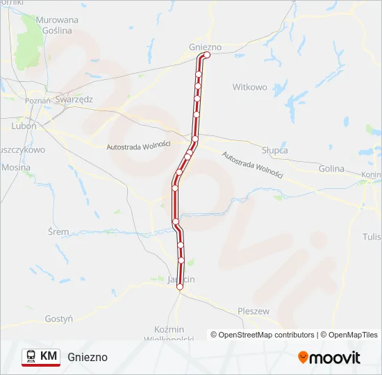 Поезд KM: карта маршрута