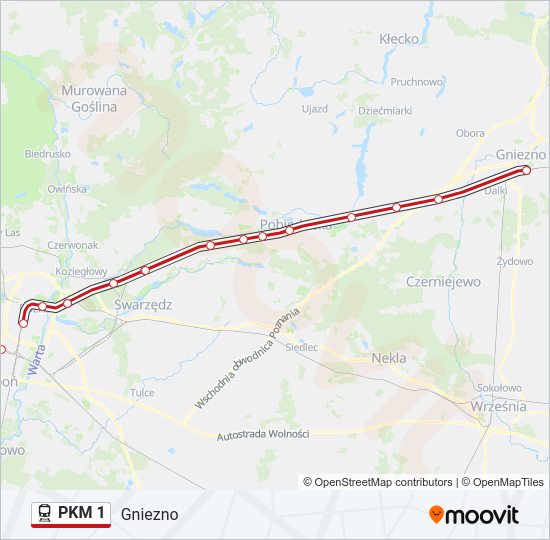 Mapa linii kolej PKM 1