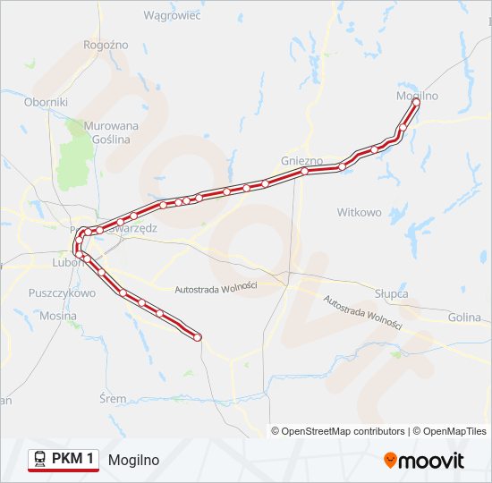 Mapa linii kolej PKM 1