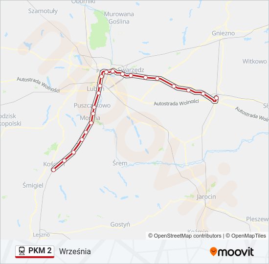 Mapa linii kolej PKM 2