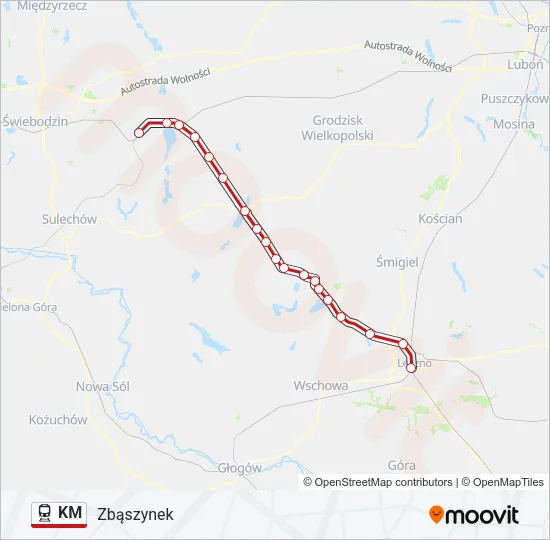 Поезд KM: карта маршрута