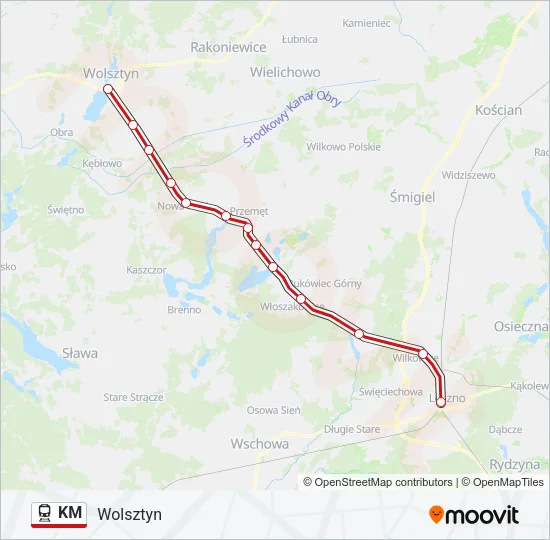 Поезд KM: карта маршрута