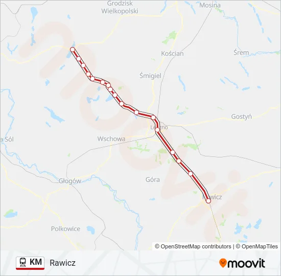 Поезд KM: карта маршрута