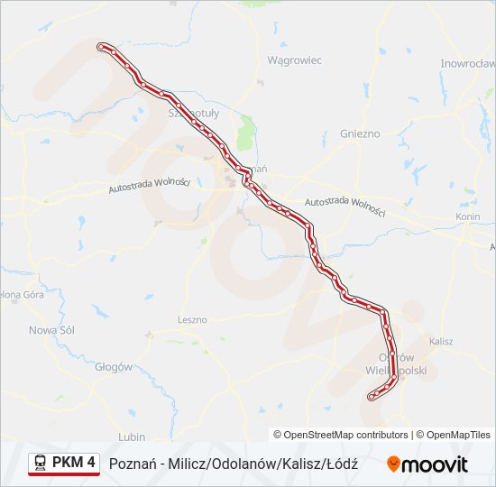 Mapa linii kolej PKM 4