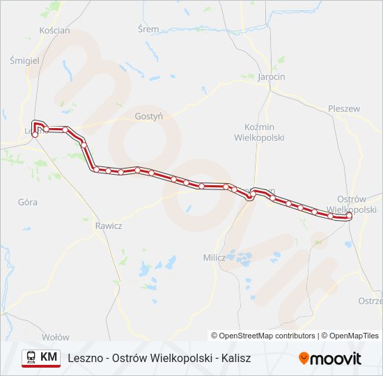 Mapa linii kolej KM