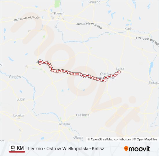 Mapa linii kolej KM