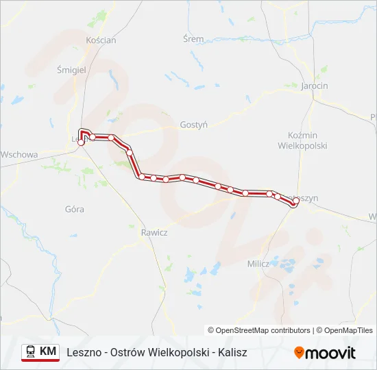 Поезд KM: карта маршрута