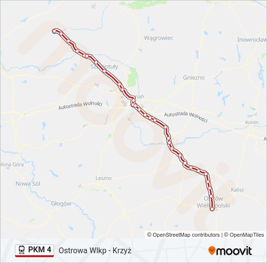 Mapa linii kolej PKM 4