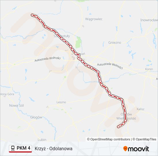 Mapa linii kolej PKM 4