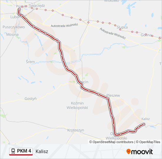 Mapa linii kolej PKM 4