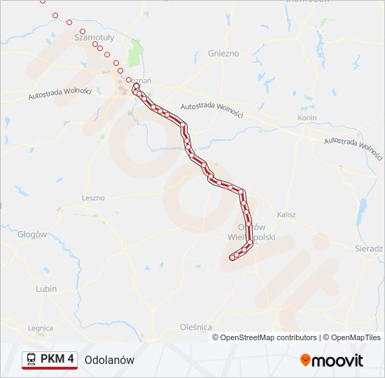 Mapa linii kolej PKM 4