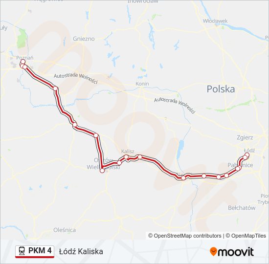 Mapa linii kolej PKM 4