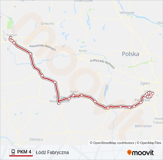 Mapa linii kolej PKM 4