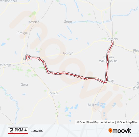 Mapa linii kolej PKM 4