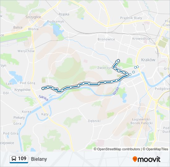 Mapa linii autobus 109