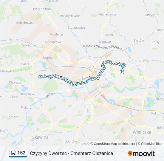 Mapa linii autobus 152