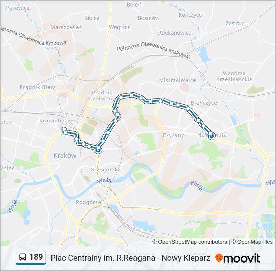 Mapa linii autobus 189
