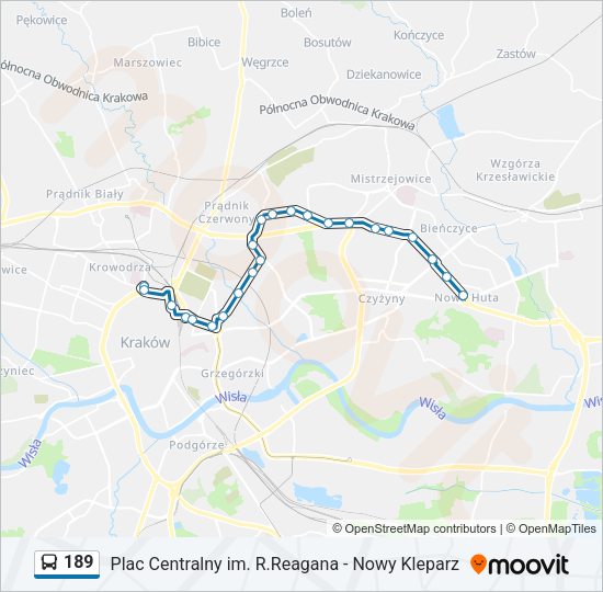 Mapa linii autobus 189