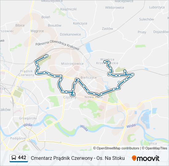 Mapa linii autobus 442