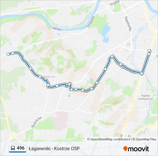 Mapa linii autobus 496