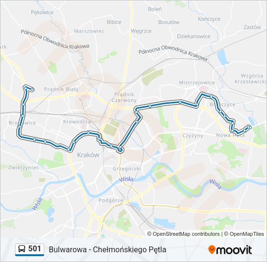 Mapa linii autobus 501