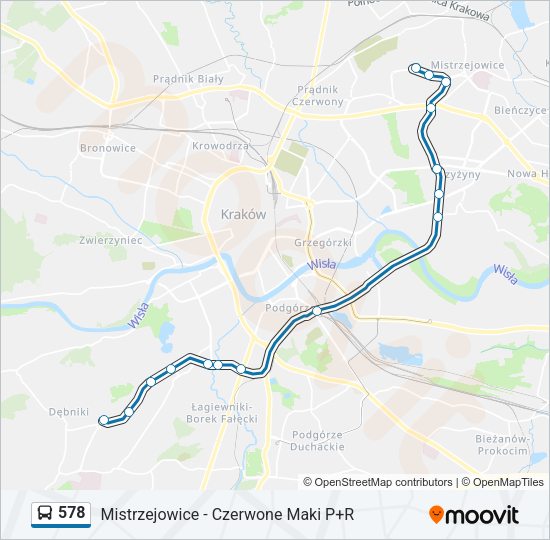 Mapa linii autobus 578