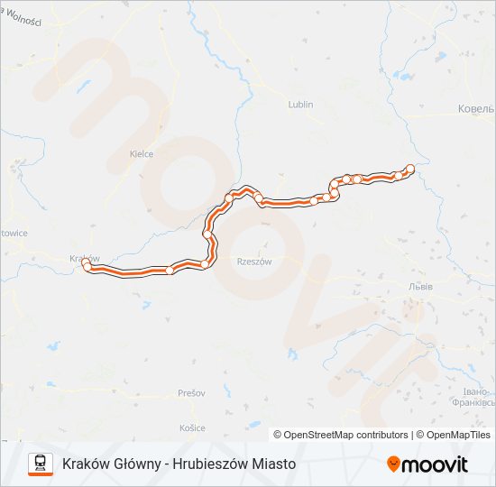 Mapa linii kolej IC 32113