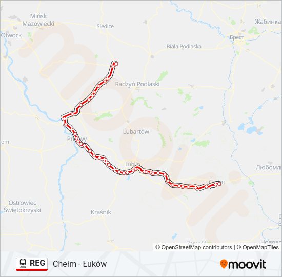 Mapa linii kolej REG