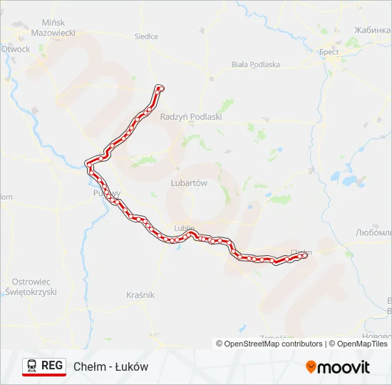 Поезд REG: карта маршрута