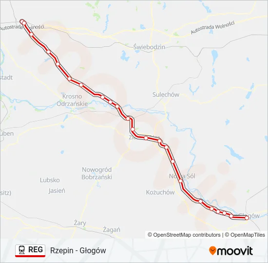 Поезд REG: карта маршрута