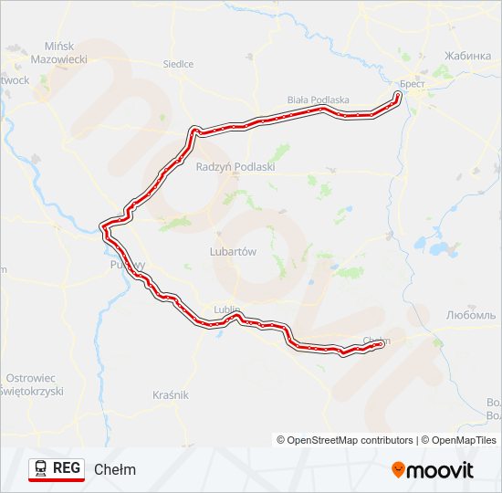 Поезд REG: карта маршрута