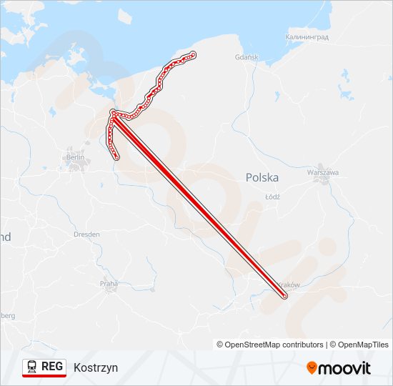 Поезд REG: карта маршрута