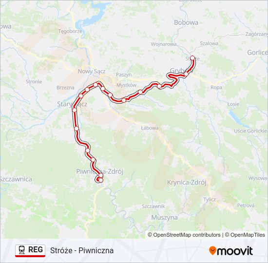 Поезд REG: карта маршрута