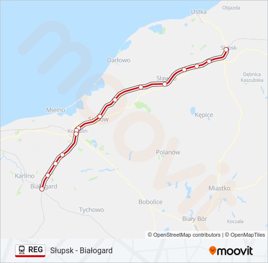 Mapa linii kolej REG