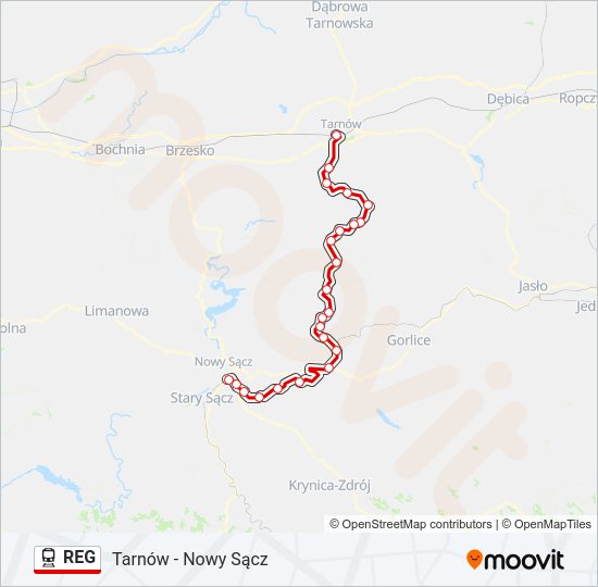 Mapa linii kolej REG